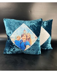 Square Blue Velvet Cushion